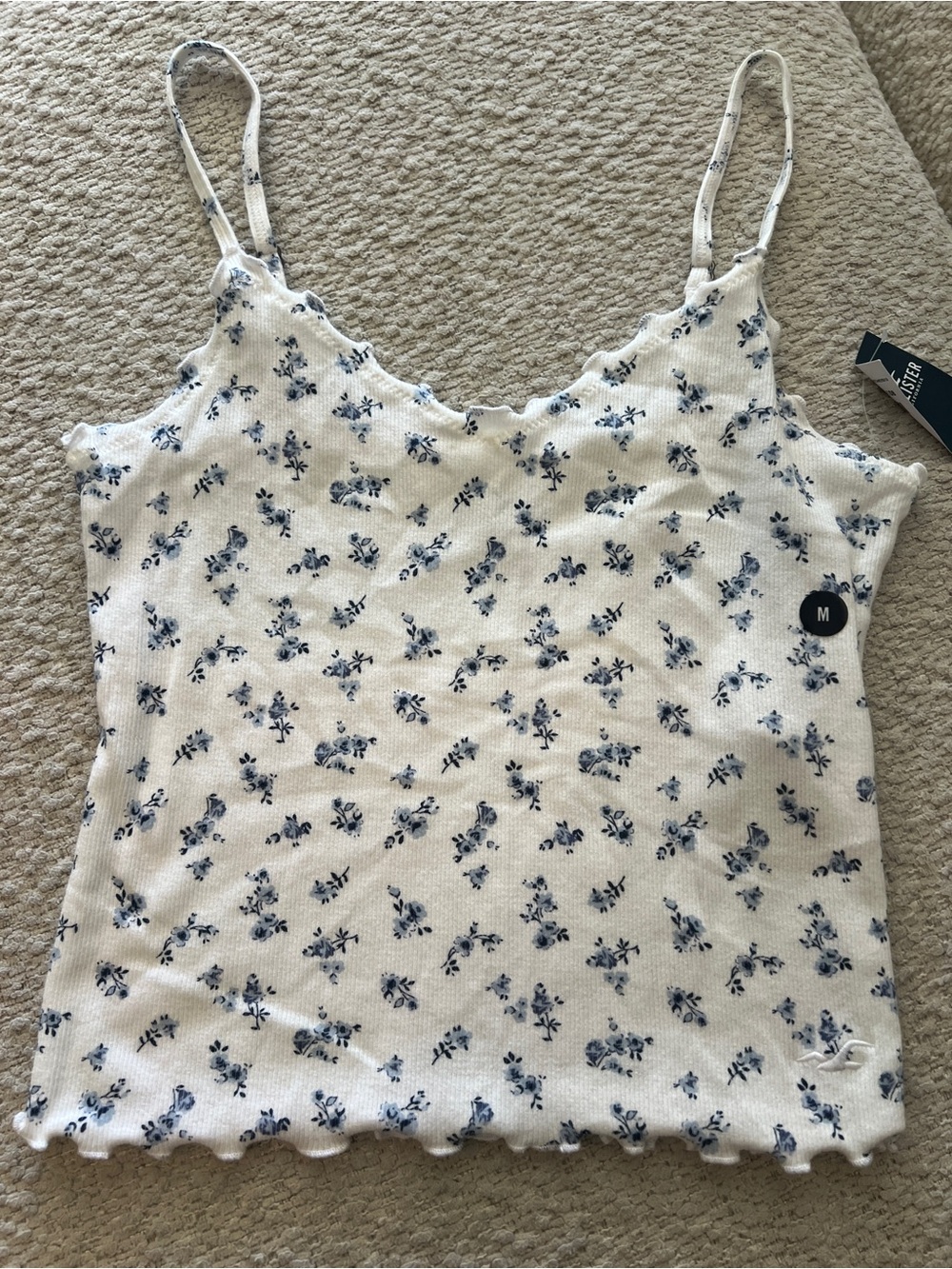 Hollister White Floral & Rust Ribbed Lettuce-Edge Camisole Set - Picture 5 of 6